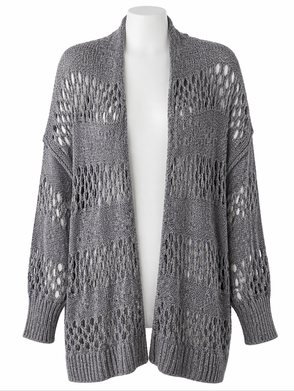 Unbranded Open Knit Cardigan Size XL Purple Gray Long Sleeve Lightweight Duster